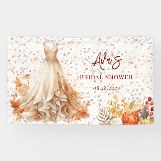 Fall Burgundy Orange Floral Bridal Shower Banner (Horizontal)