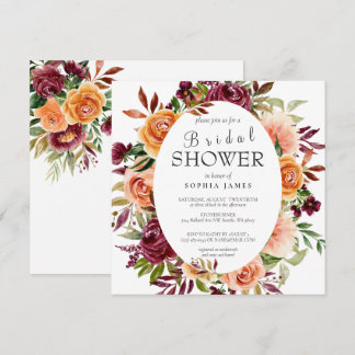 Fall Burgundy Orange Floral Bridal Shower Invitati Invitation