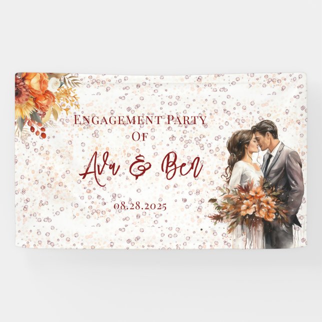 Fall Burgundy Orange Floral Rehearsal Dinner Banner (Horizontal)