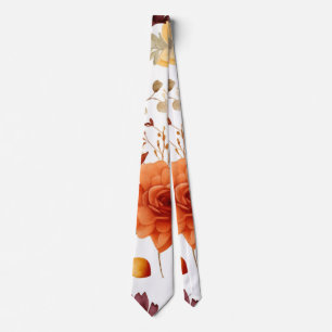 Fall Burgundy Orange Floral Wedding Groomsmen Neck Tie