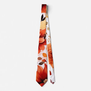 Fall Burgundy Orange Floral Wedding Groomsmen Neck Tie