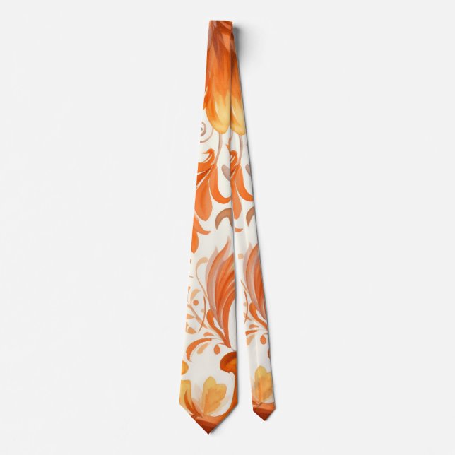 Fall Burgundy Orange Floral Wedding Groomsmen Neck Tie (Front)