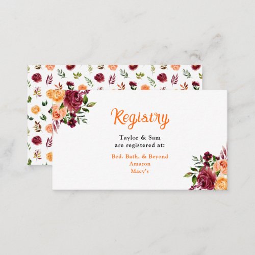 Fall Burgundy Orange Floral Wedding Registry Enclosure Card