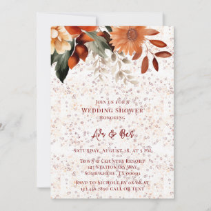  Fall Burgundy Orange Floral Wedding Shower Invitation