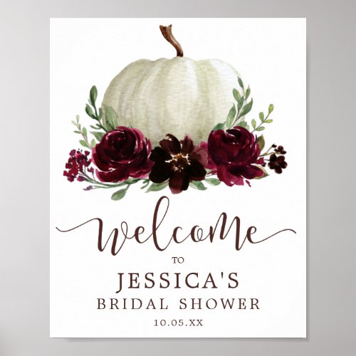 Fall Burgundy Pumpkin Shower Welcome Sign