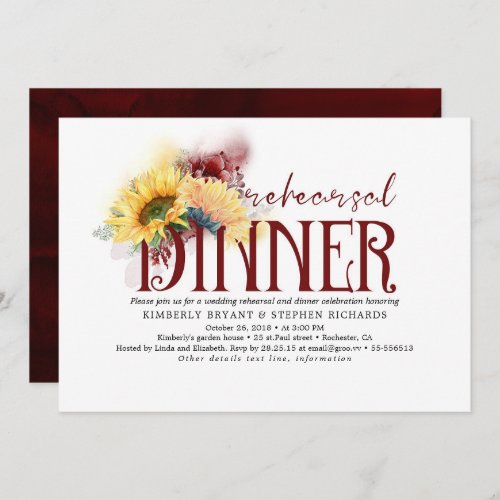 Fall Burgundy Red Yellow Floral Rehearsal Dinner Invitation