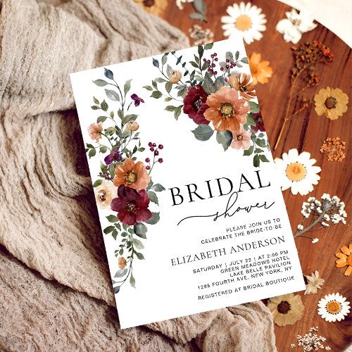 Fall Burgundy Terracotta Floral Bridal Shower Invitation