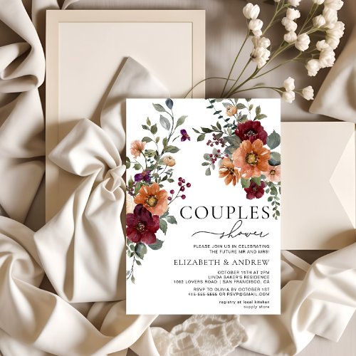 Fall Burgundy Terracotta Floral Couples Shower Invitation