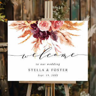 Fall Burgundy Terracotta Floral Wedding Poster