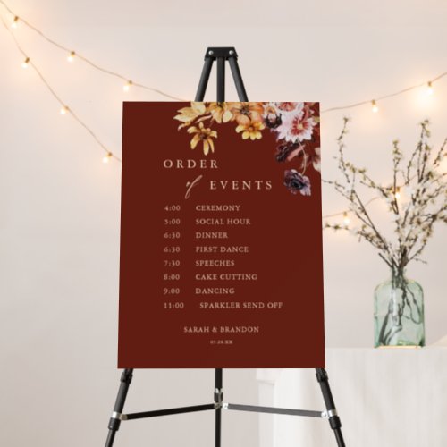 Fall Burgundy Wedding Order of Events Sign