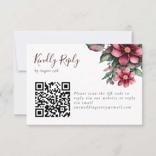 Fall Burgundy Wedding QR Code Floral RSVP Card