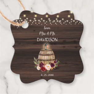 Fall Burgundy Wine Barrel Floral Barn Wedding Favor Tags
