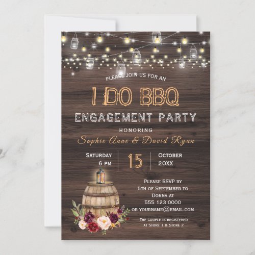 Fall Burgundy Wine Barrel Floral Engagement Party Invitation