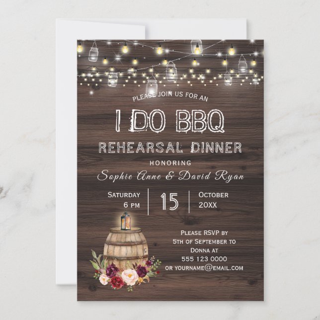 Fall Burgundy Wine Barrel Floral Rehearsal Dinner Invitation (Front)
