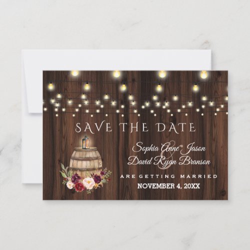 Fall Burgundy Wine Barrel Floral Save the Date