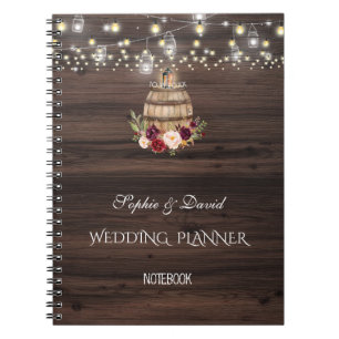 Fall Burgundy Wine Barrel Floral Wedding Planner Notebook