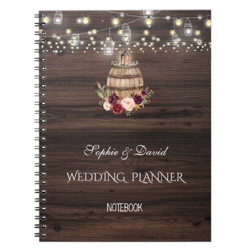 Fall Burgundy Wine Barrel Floral Wedding Planner Notebook