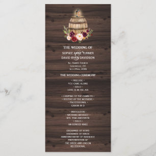 Fall Burgundy Wine Barrel Floral Wedding Program