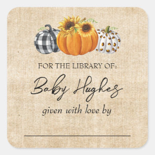 Fall Burlap Pumpkin Baby Shower Library Bookplate