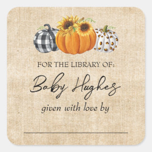 Fall Burlap Pumpkin Baby Shower Library Bookplate