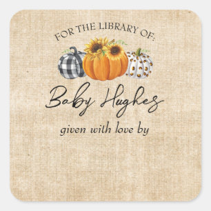 Fall Burlap Pumpkin Baby Shower Library Bookplate