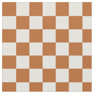 Fall Burnt Orange  Beige Checkerboard Checkered Fabric