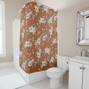 Fall Burnt Orange Floral Shower Curtain
