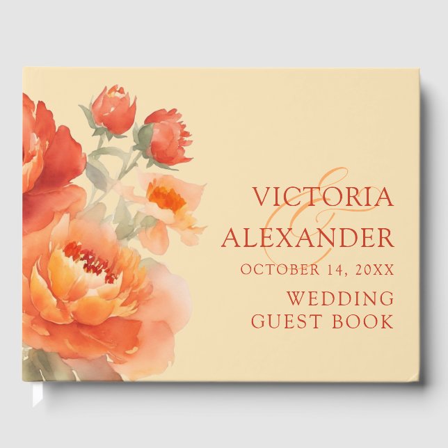 Fall Burnt Orange Floral Wedding Guest Book (Front)