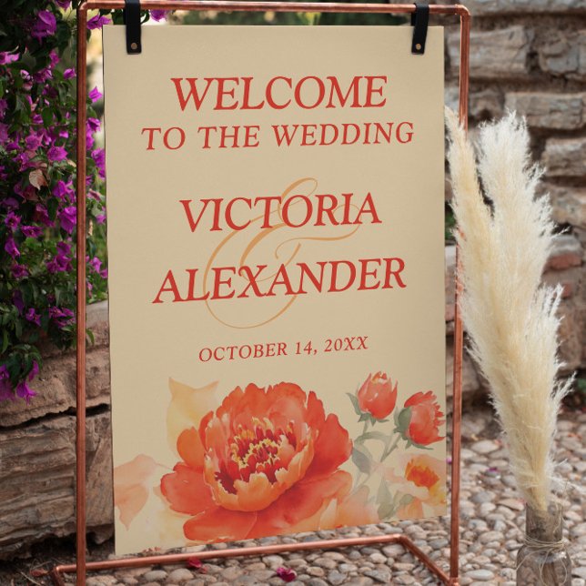 Fall Burnt Orange Floral Wedding Welcome  Foam Board (Creator Uploaded)