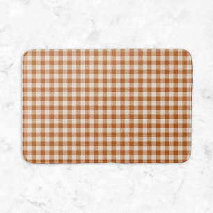 Fall Burnt Orange Gingham Pattern Autumn Plaid Bath Mat