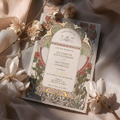 Fall Burnt Orange Gold Wedding Art Nouveau Mucha Foil Invitation