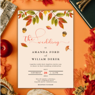 Fall Burnt Orange Modern Script Wedding Invitation