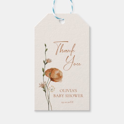 Fall Burnt Orange Poppy Favor Thank You Gift Tags