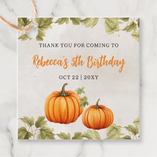 Fall Burnt Orange Pumpkin Patch Birthday Favor Tags