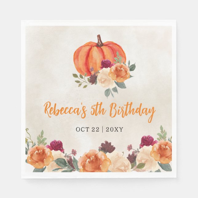 Fall Burnt Orange Pumpkin Patch Birthday Napkins (Front)