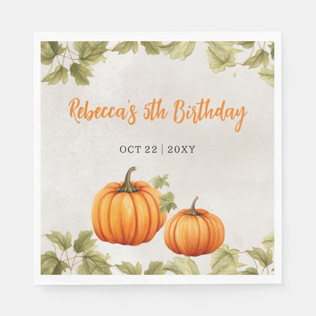 Fall Burnt Orange Pumpkin Patch Birthday Napkins (Front)