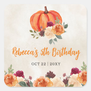 Fall Burnt Orange Pumpkin Patch Birthday Square Sticker