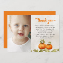 Fall Burnt Orange Pumpkin Patch Birthday Thank You Card