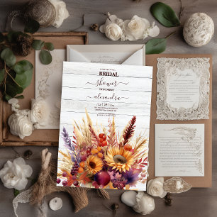 Fall Burnt Orange Watercolor Pampas Grass Bridal Invitation