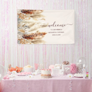 Fall Burnt Orange Watercolor Pampas Grass Wedding Banner