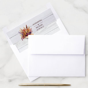 Fall Burnt Orange Watercolor Pampas Grass Wedding Envelope Liner