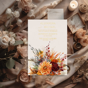 Fall Burnt Orange Watercolor Pampas Grass Wedding Foil Invitation