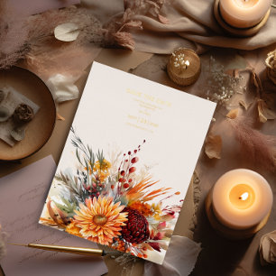 Fall Burnt Orange Watercolor Pampas Grass Wedding Foil Invitation