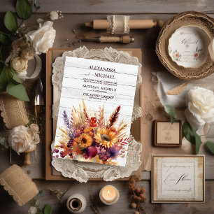Fall Burnt Orange Watercolor Pampas Grass Wedding Invitation