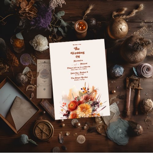 Fall Burnt Orange Watercolor Pampas Grass Wedding Invitation