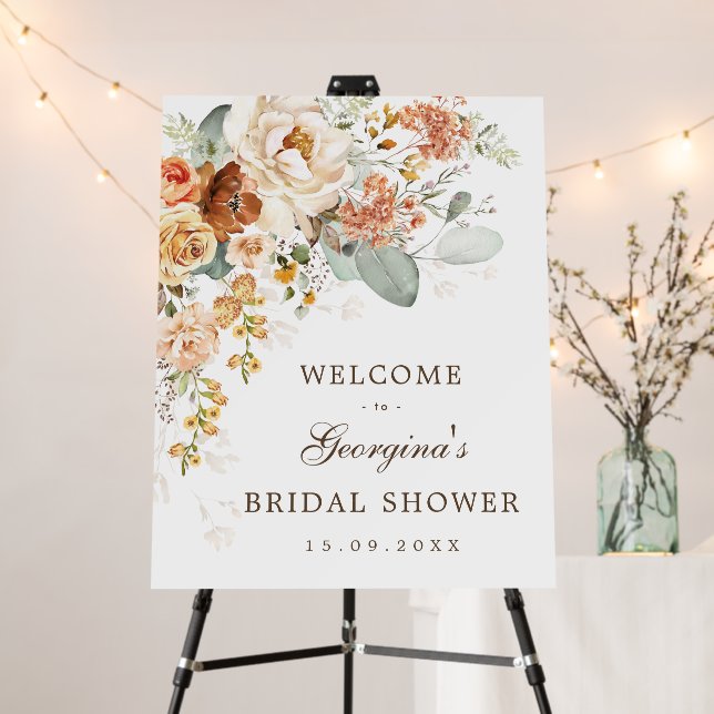 Fall Burnt Orange Yellow Bridal Shower Welcome Foam Board (In Situ (Stand))