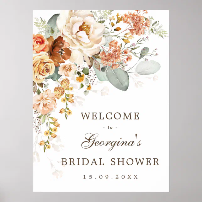 Fall Burnt Orange Yellow Bridal Shower Welcome Poster | Zazzle