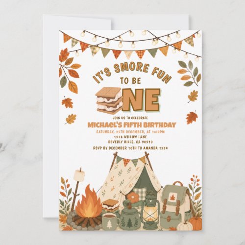 Fall Campfire Camping Birthday Party Invitation