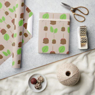 Fall Candy Apples Greenery Wrapping Paper