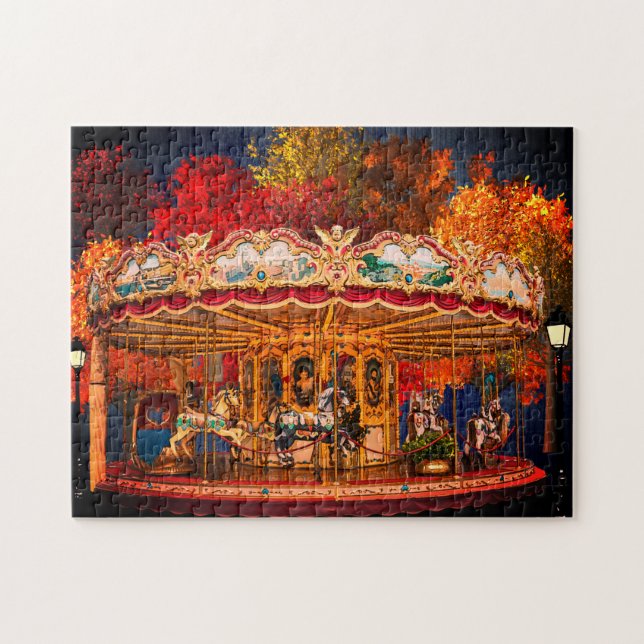 Fall Carousel in the Park Colorful Puzzle (Horizontal)